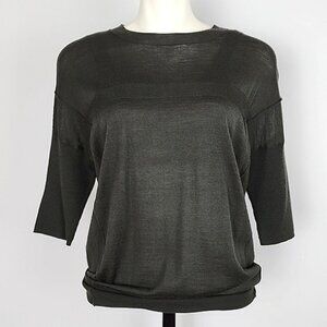 Sandra Angelozzi Women's Wool Blend Hunter Green Knit Crew Neck 3/4 Sleeves Sz M